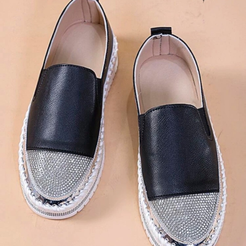 EMERY ROSE Rhinestone Decor Two Tone Loafers - Picture 2 of 3